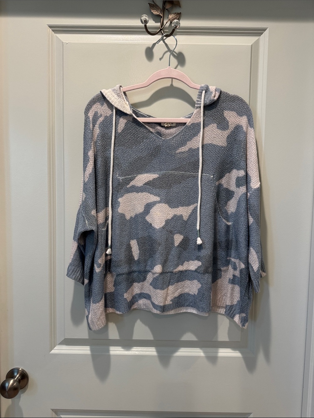 POL Women's Cowl Hoodie Sweater in Light Pink and Gray